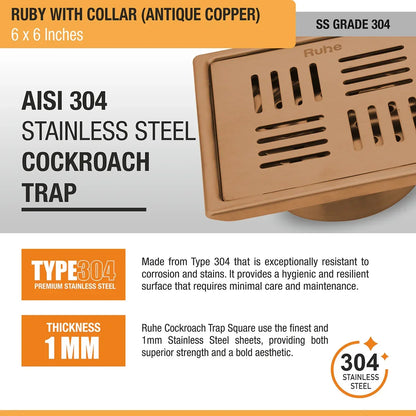 Ruby Square Flat Cut Antique Copper Floor Drain
