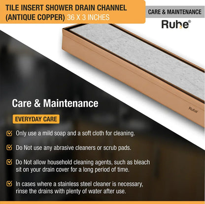 Palo Shower Drain Channel (48 x 5 Inches) Antique Copper PVD Coated - by Ruhe