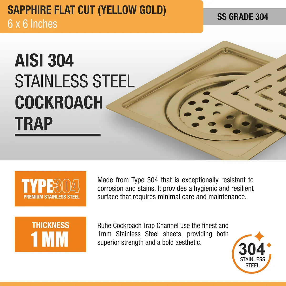 Sapphire Square Flat Cut Floor Drain