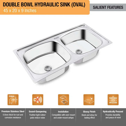 Double Bowl Kitchen Sink (45 x 20 x 9 Inches)(Salient Features)