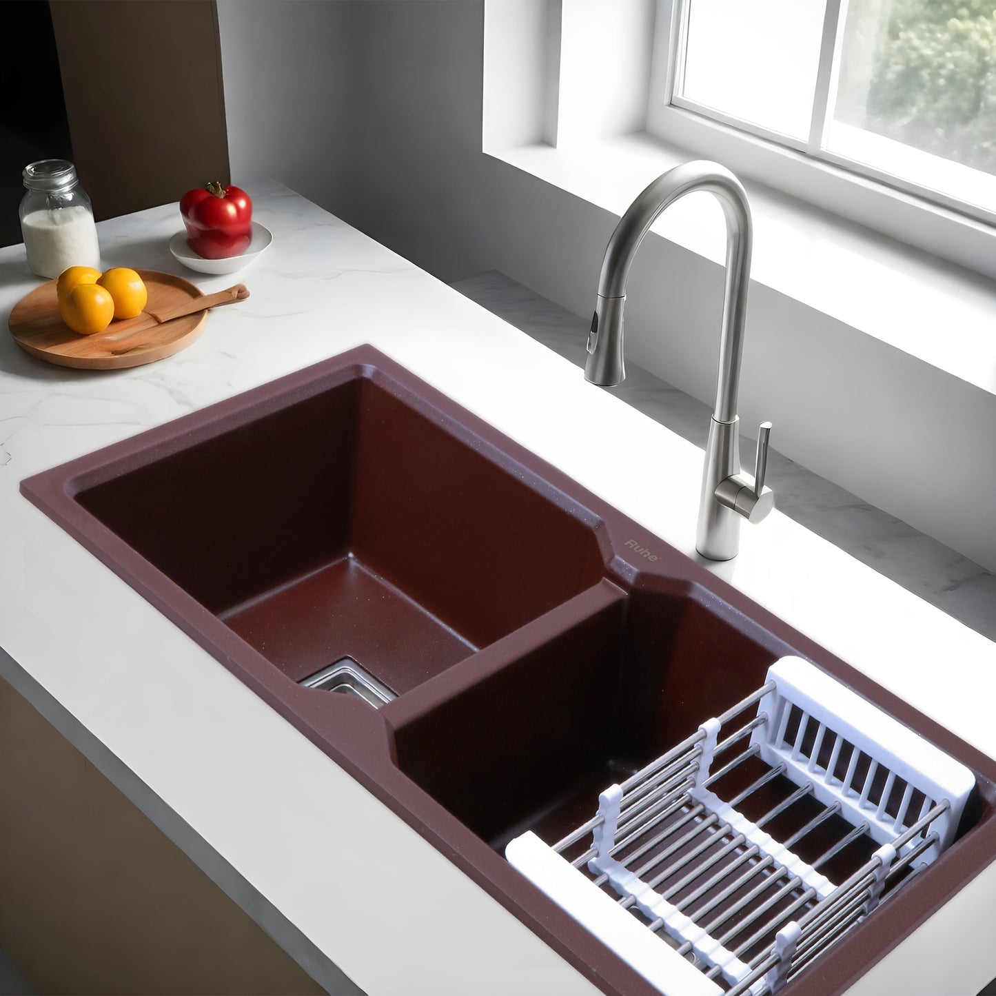 Quartz Double Bowl Kitchen Sink (45 x 20 x 9 inches)