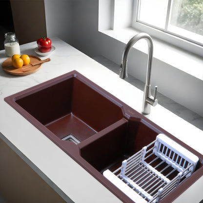 Quartz Double Bowl Kitchen Sink (45 x 20 x 9 inches)