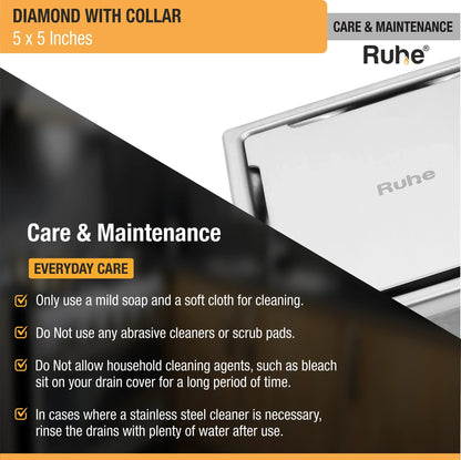 Diamond Floor Drain with Collar Square (5 x 5 Inches) with Cockroach Trap (304 Grade) care and maintenance