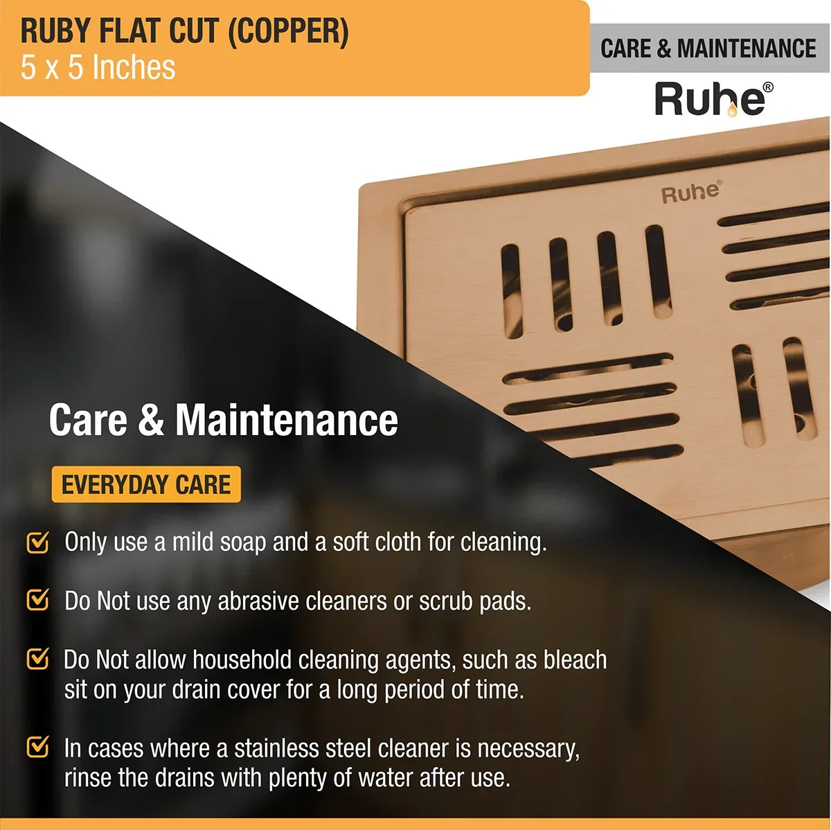 Ruby Square Flat Cut Floor Drain