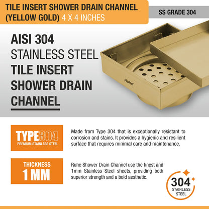 Tile-Insert Shower Drain Channel (4 x 4 Inches)