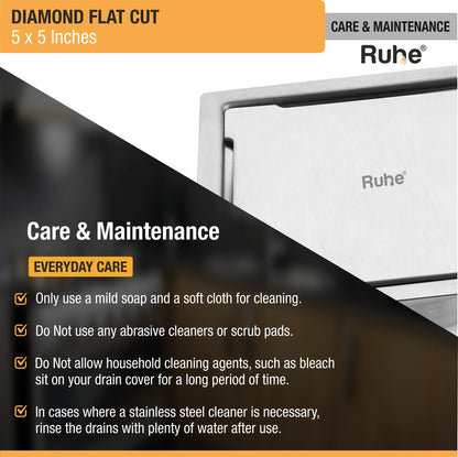 Diamond Floor Drain Square Flat Cut (5 x 5 Inches) with Cockroach Trap (304 Grade) care and maintenance