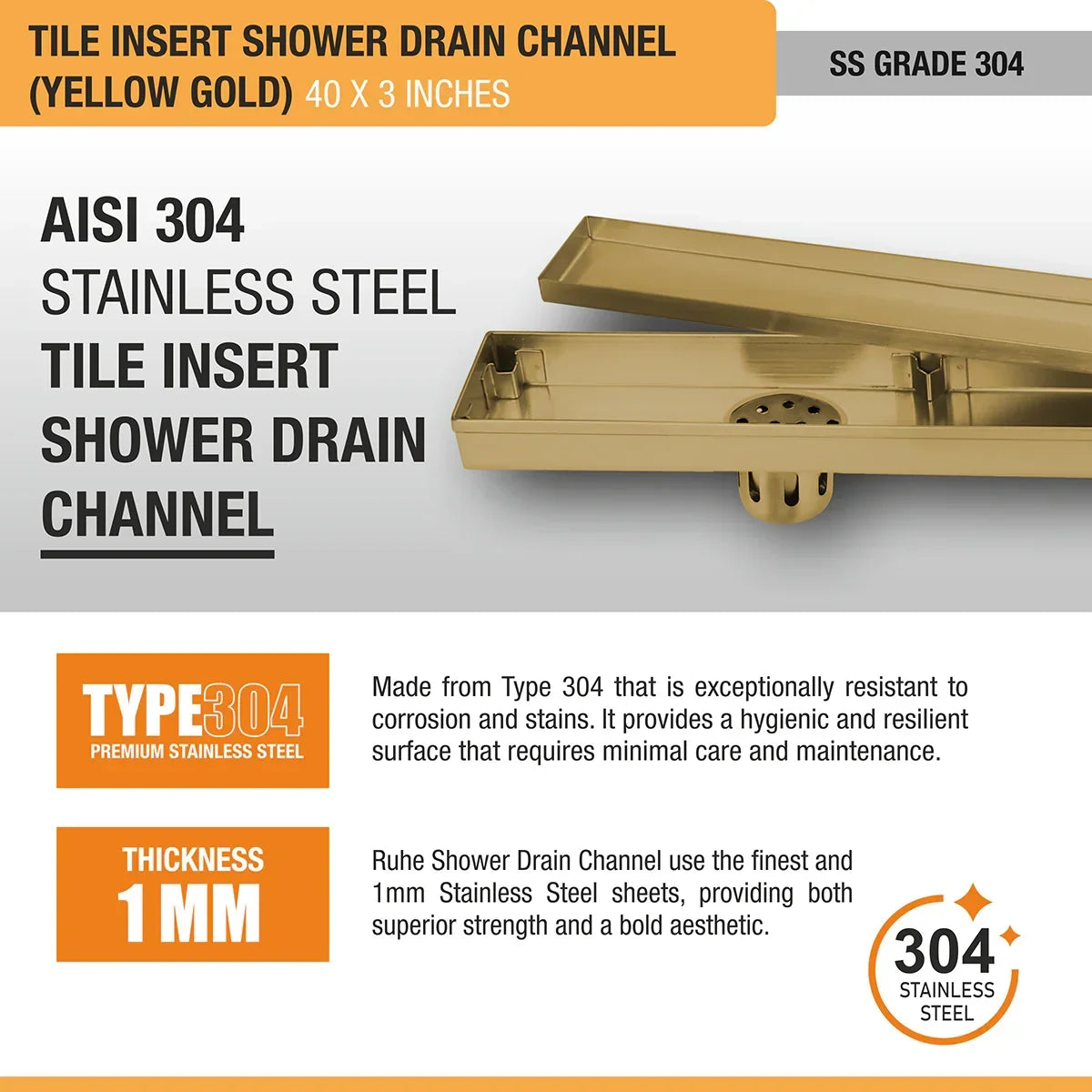 Tile-Insert Shower Drain Channel Coloured (3 Inches)