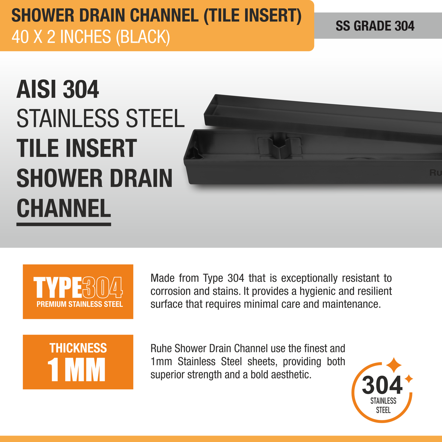 Tile-Insert Shower Drain Channel Coloured (2 Inches)