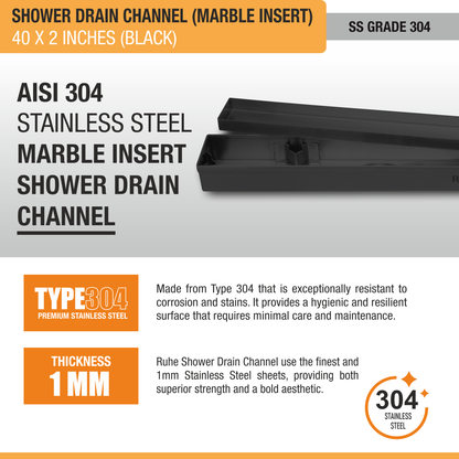 Marble-Insert Shower Drain Channel Coloured (2 Inches)