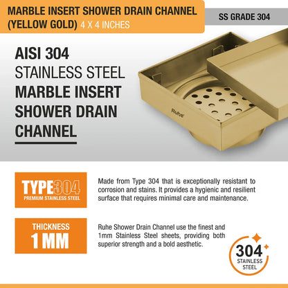 Marble-Insert Shower Drain Channel (4 x 4 Inches)