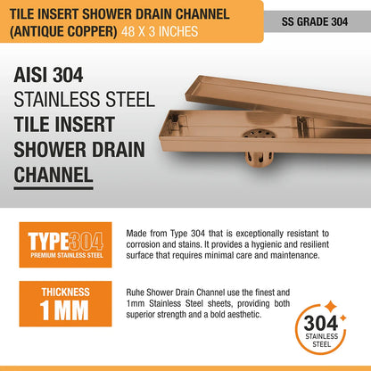 Tile-Insert Shower Drain Channel (3 Inches)