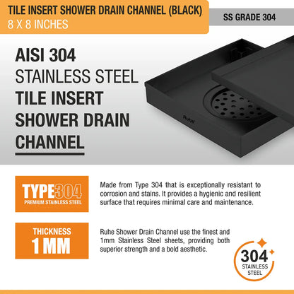 Tile-Insert Shower Drain Channel (8 x 8 Inches)