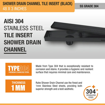 Tile-Insert Shower Drain Channel (3 Inches)