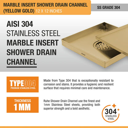 Marble-Insert Shower Drain Channel (12 x 12 Inches)