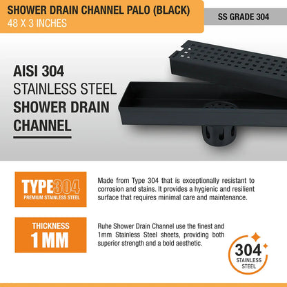 Palo Shower Drain Channel (48 x 3 Inches) Black PVD Coated stainless steel
