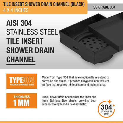 Tile-Insert Shower Drain Channel (4 x 4 Inches)