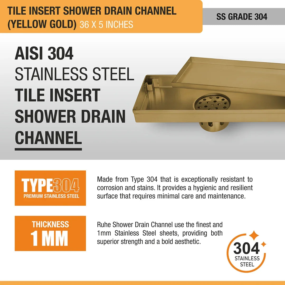 Tile-Insert Shower Drain Channel Coloured (5 Inches)