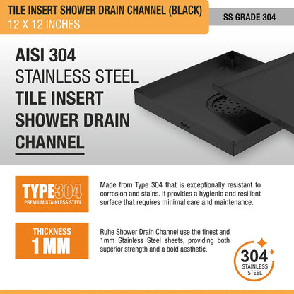 Tile-Insert Shower Drain Channel (12 x 12 Inches)