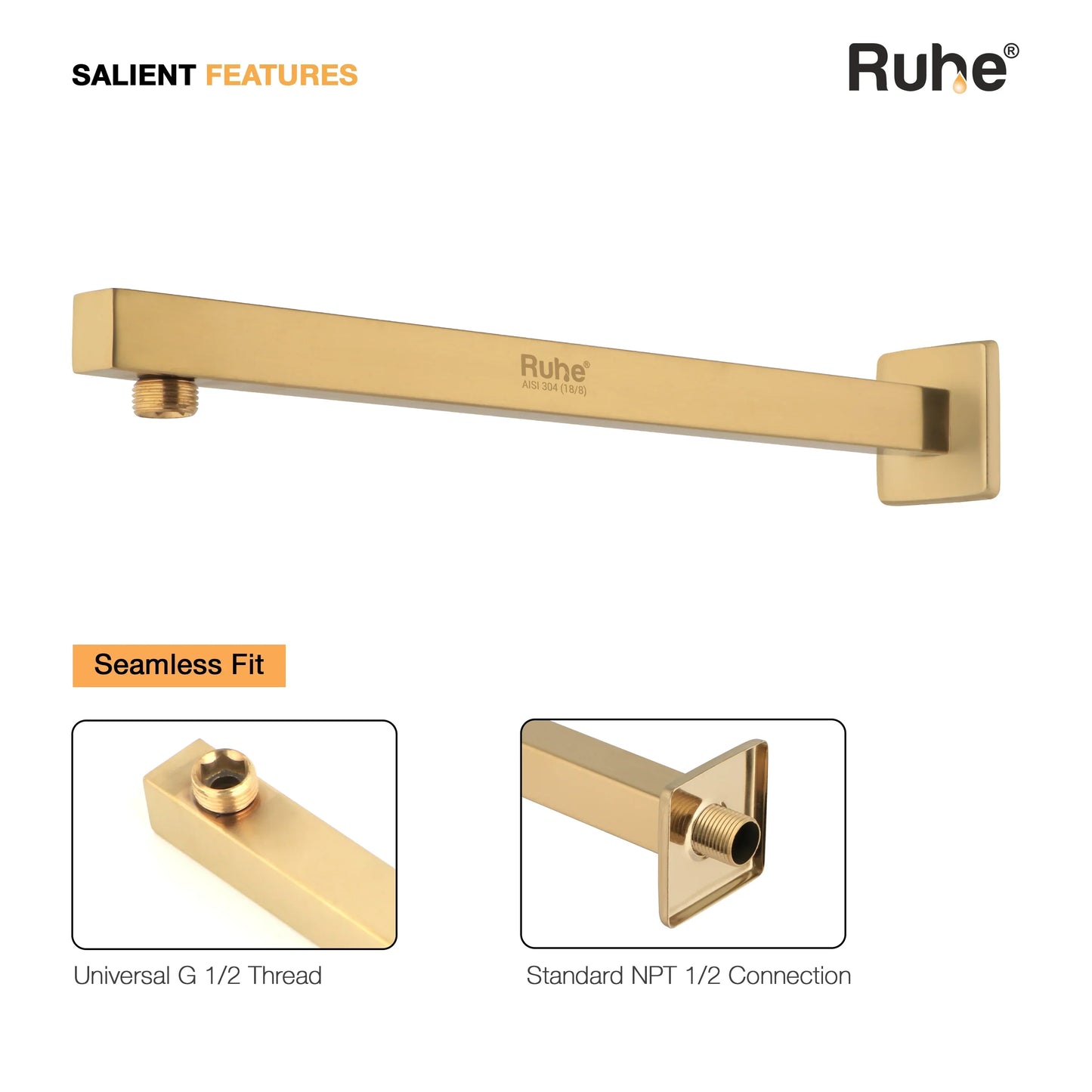 Square 304-Grade Shower Arm