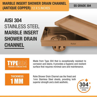 Marble-Insert Shower Drain Channel 5 inches