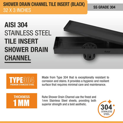 Tile-Insert Shower Drain Channel Coloured (3 Inches)