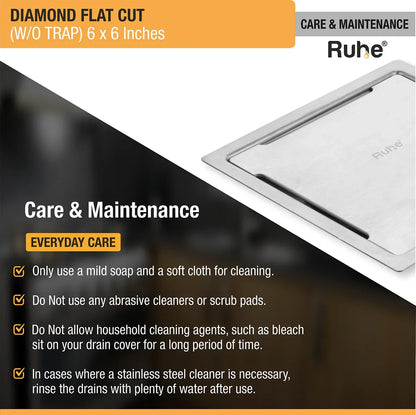 Diamond Square Flat Cut 304-Grade Floor Drain (5 x 5 Inches) - by Ruhe