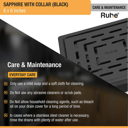 Sapphire Square 304-Grade Floor Drain in Black PVD Coating (6 x 6 Inches) care and maintenance