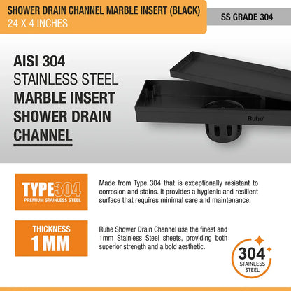 Marble-Insert Shower Drain Channel (4 Inches)