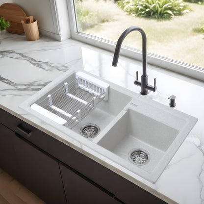 Quartz Double Bowl Kitchen Sink (31 x 18 x 9 Inches)