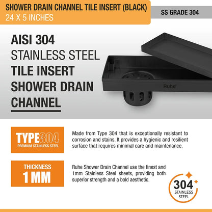 Tile-Insert Shower Drain Channel Coloured (5 Inches)