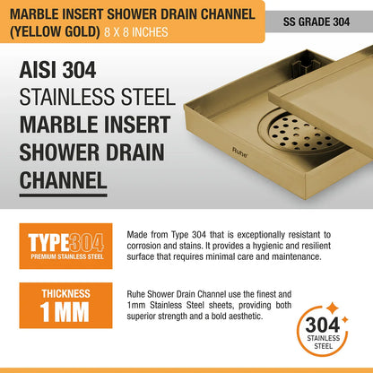 Marble-Insert Shower Drain Channel (8 x 8 Inches)