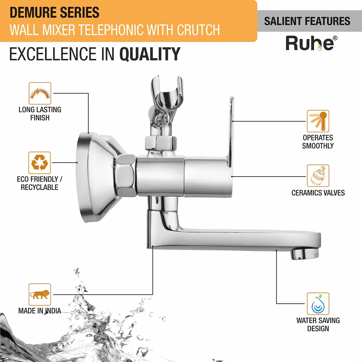 Demure Telephonic Wall Mixer Tap with Crutch - by Ruhe