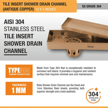 Tile-Insert Shower Drain Channel (3 Inches)