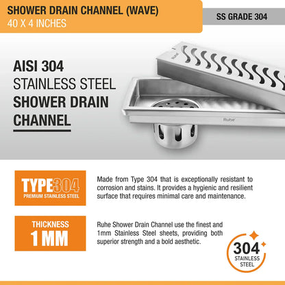Wave Shower Drain Channel (4 Inches)