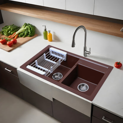 Quartz Double Bowl Kitchen Sink (31 x 18 x 9 Inches)