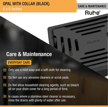 Opal Square 304-Grade Floor Drain in Black PVD Coating (6 x 6 Inches) care and maintenance