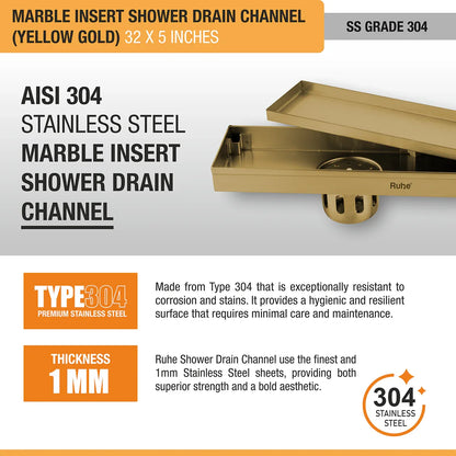 Marble-Insert Shower Drain Channel 5 inches