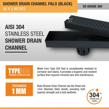 Palo Shower Drain Channel (36 x 3 Inches) Black PVD Coated stainless steel