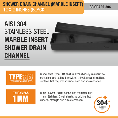Marble-Insert Shower Drain Channel Coloured (2 Inches)