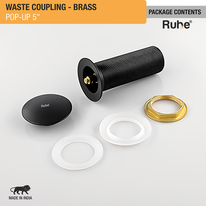 Pop-up Waste Coupling in Matte Black PVD Coating (5 Inches) package