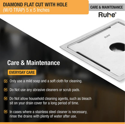 Diamond Square Flat Cut 304-Grade Floor Drain with Hole (5 x 5 Inches) care and maintenance