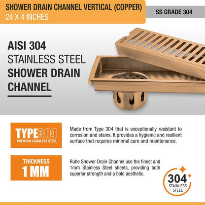 Vertical Shower Drain Channel (4 Inches)