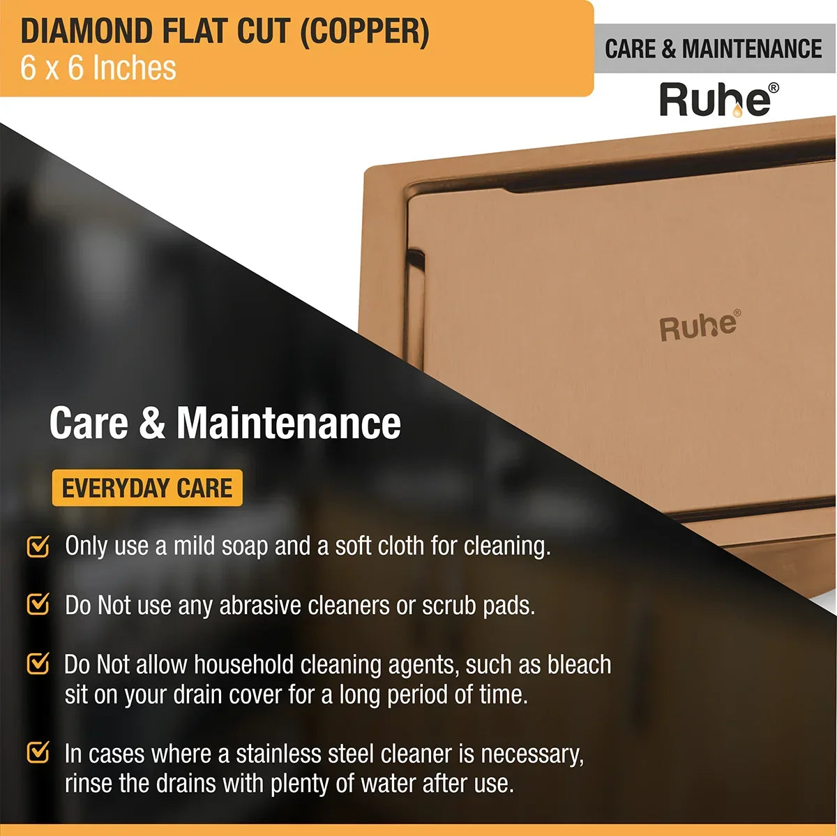 Diamond Square Flat Cut Floor Drain