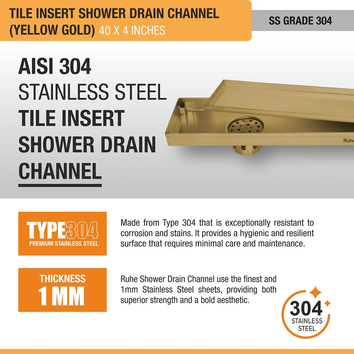 Tile-Insert Shower Drain Channel Coloured (4 Inches)