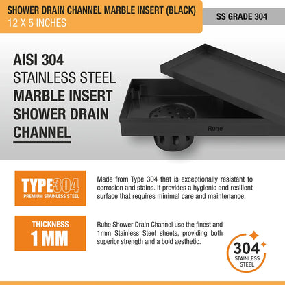 Marble-Insert Shower Drain Channel 5 inches