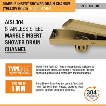 Marble-Insert Shower Drain Channel (4 Inches)