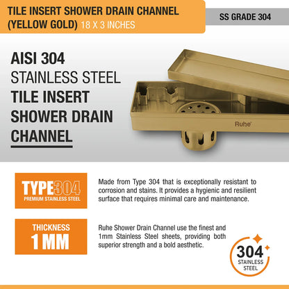 Tile-Insert Shower Drain Channel (3 Inches)