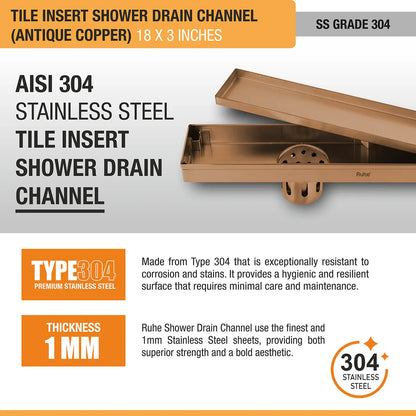 Tile-Insert Shower Drain Channel (3 Inches)