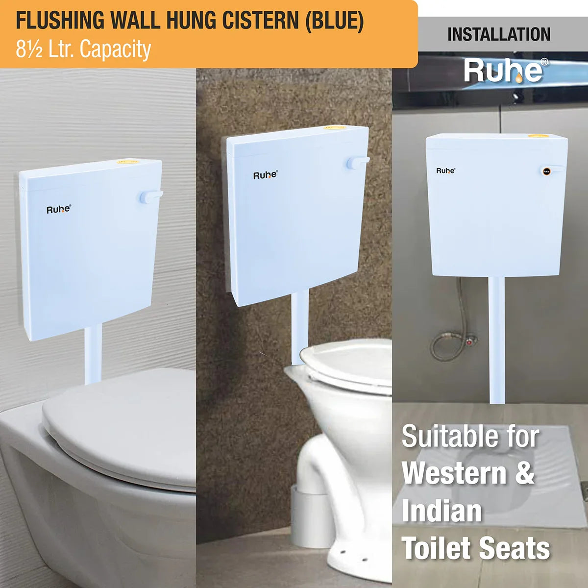 Flushing Wall Hung Cistern 8.5 Ltr. ( Blue) installed
