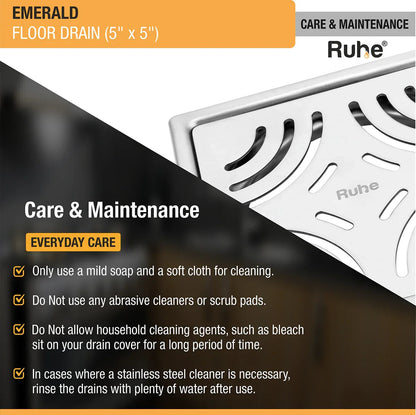Emerald Square 304-Grade Floor Drain (5 x 5 Inches) - by Ruhe